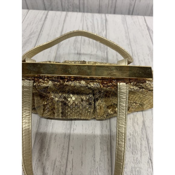Womens Stuart Weitzman Vintage Gold Snake Skin Clutch - Picture 5 of 9